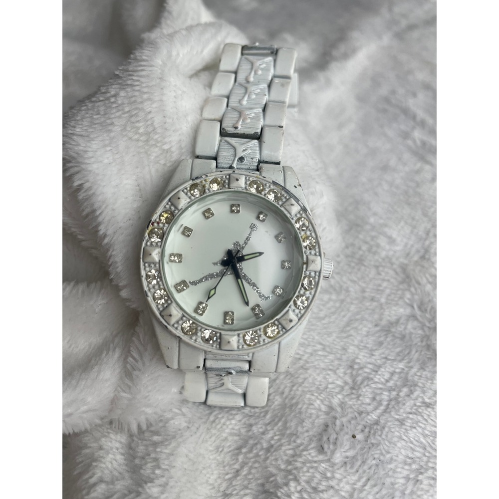 Geneva 2072 White Rhinestone Bling Sporty Jumpman Style Analog Watch Streetwear